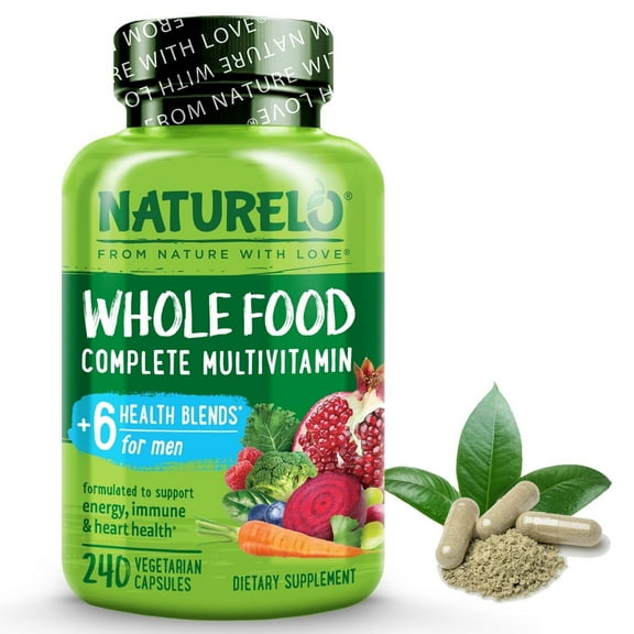 NATURELO Mens Multivitamins - Whole Food Multivitamin for Men with Vitamins, Minerals - 240 Vegetarian Capsules for Energy, Brain, Heart, Eye Health*