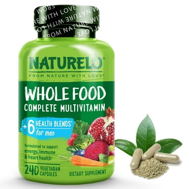NATURELO Mens Multivitamins - One Daily Multivitamin for Men with Vitamins, Minerals & Organic Whole Foods, Boost Energy & Health, Non-GMO, 240 Vegetarian Capsules