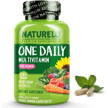 NATURELO One Daily Multivitamin for Women - Energy Support - Whole Food Supplement to Nourish Hair, Skin, Nails - Non-GMO - No Soy - Gluten Free - 120 Capsules - 4 Month Supply