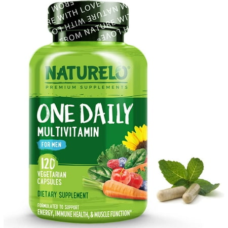 NATURELO One Daily Multivitamin for Men - with Vitamins & Minerals + Organic Whole Foods - Supplement to , General Health - Non-GMO - 120 Capsules | 4 Month Supply