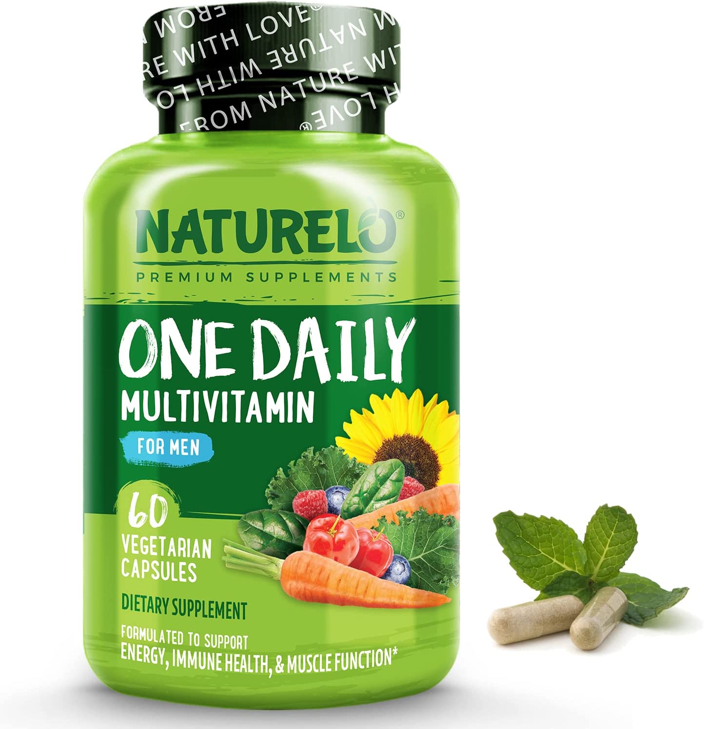 NATURELO Vegan Multivitamin for Men 50+ Energy Boost, General Health