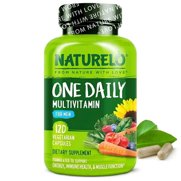 NATURELO Mens Multivitamins - One Daily Multivitamin for Men with Vitamins, Minerals & Organic Whole Foods, Boost Energy & Health, Non-GMO, 120 Vegetarian Capsules