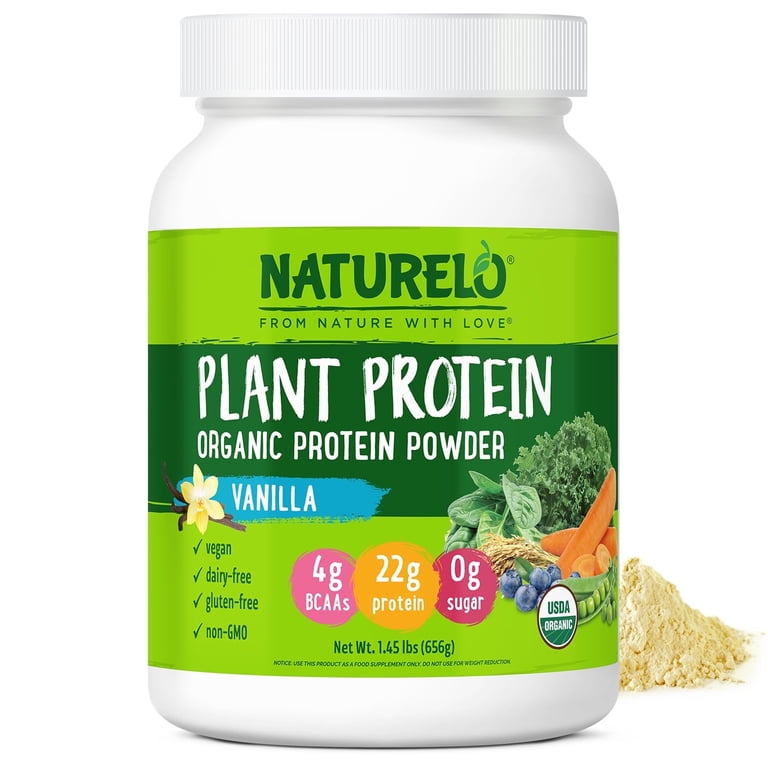 NATURELO Plant Protein Powder, Vanilla, 22g Protein - Vegan - 20 Servings