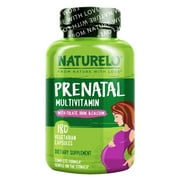 NATURELO Prenatal Multivitamin with Gentle Chelated Iron, Methyl Folate, Plant Calcium & Choline - Vegan, Vegetarian - Non-GMO - Gluten Free - 180 Capsules