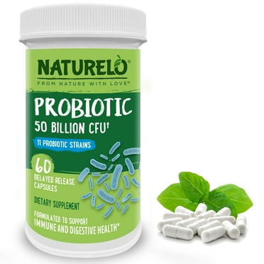 NATURELO Probiotic Supplement - 50 Billion CFU - 11 Strains - One Daily - Helps Support Digestive & Immune Health - Delayed Release - No Refrigeration Needed - 60 Vegan Capsules