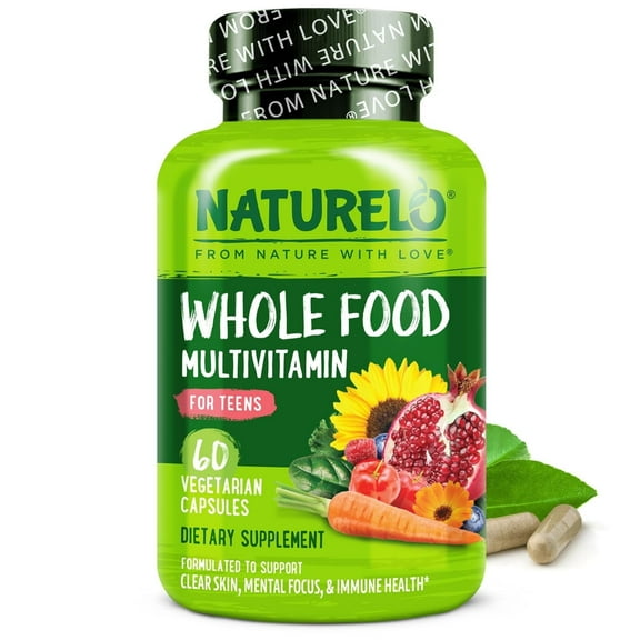 NATURELO Teen Multivitamin - Whole Food Multivitamin - with Minerals for Teenage Boys & Girls - Supplement for Active Kids - Non-GMO - Vegan & Vegetarian - 60 Capsules