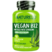 NATURELO Vegan B12 - Methyl B12 With Organic Spirulina - High Potency Vitamin B12 1000 mcg Methylcobalamin - Supports Healthy Mood, Energy, Heart & Eye Health - 90 Capsules