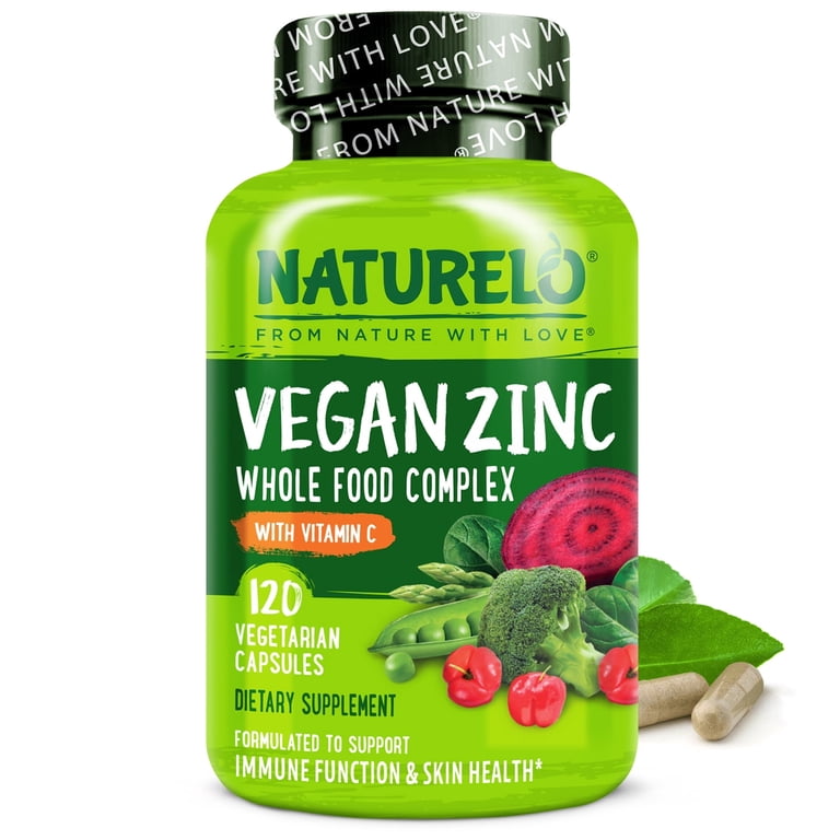 NATURELO Vegan Zinc Whole Food Complex - Organic Health Pills for