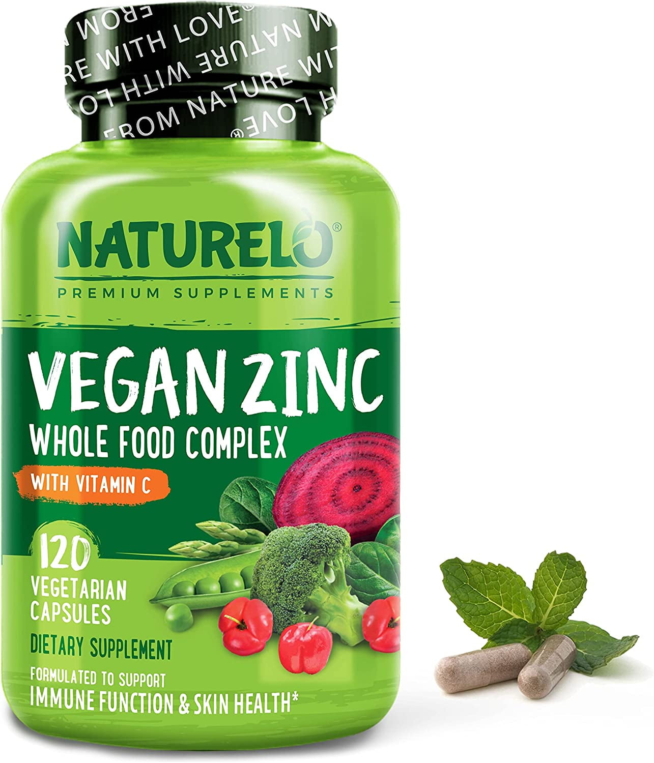 NATURELO Vegan Zinc Whole Food Complex Organic Health Pills for