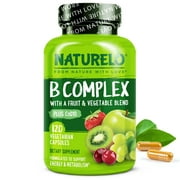 NATURELO Vitamin B Complex with Methyl B12, Methyl Folate, Vitamin B6, Biotin Plus Choline, CoQ10, and Fruit & Vegetable Blend - Supports Energy & Healthy Stress Response - Vegan - 120 Capsules