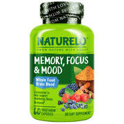 NATURELO Whole Food Brain Supplement - Brain Health Supplements for Memory & Focus Support - Enhance Brain Health Blend Supplement for Adults - 60 Vegetarian Capsules