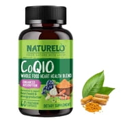 NATURELO Whole Food CoQ10 with Heart Health Blend, Powerful Antioxidant for Energy Production, 60 Capsules