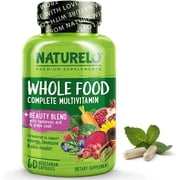 NATURELO Whole Food Multivitamin with Extra Hair, Skin and Nails Support - Beauty Blend with Hyaluronic Acid & Grape Seed - High Potency Biotin, Vitamin C, and Glutathione - 60 Vegan Capsules