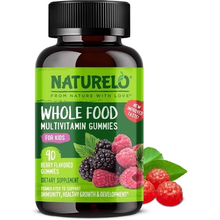 NATURELO Whole Food Vitamin Gummies for Kids - Chewable Gummy Multivitamin for Children - Non-GMO - with Vitamins & Minerals - 90 Vegan Gummies