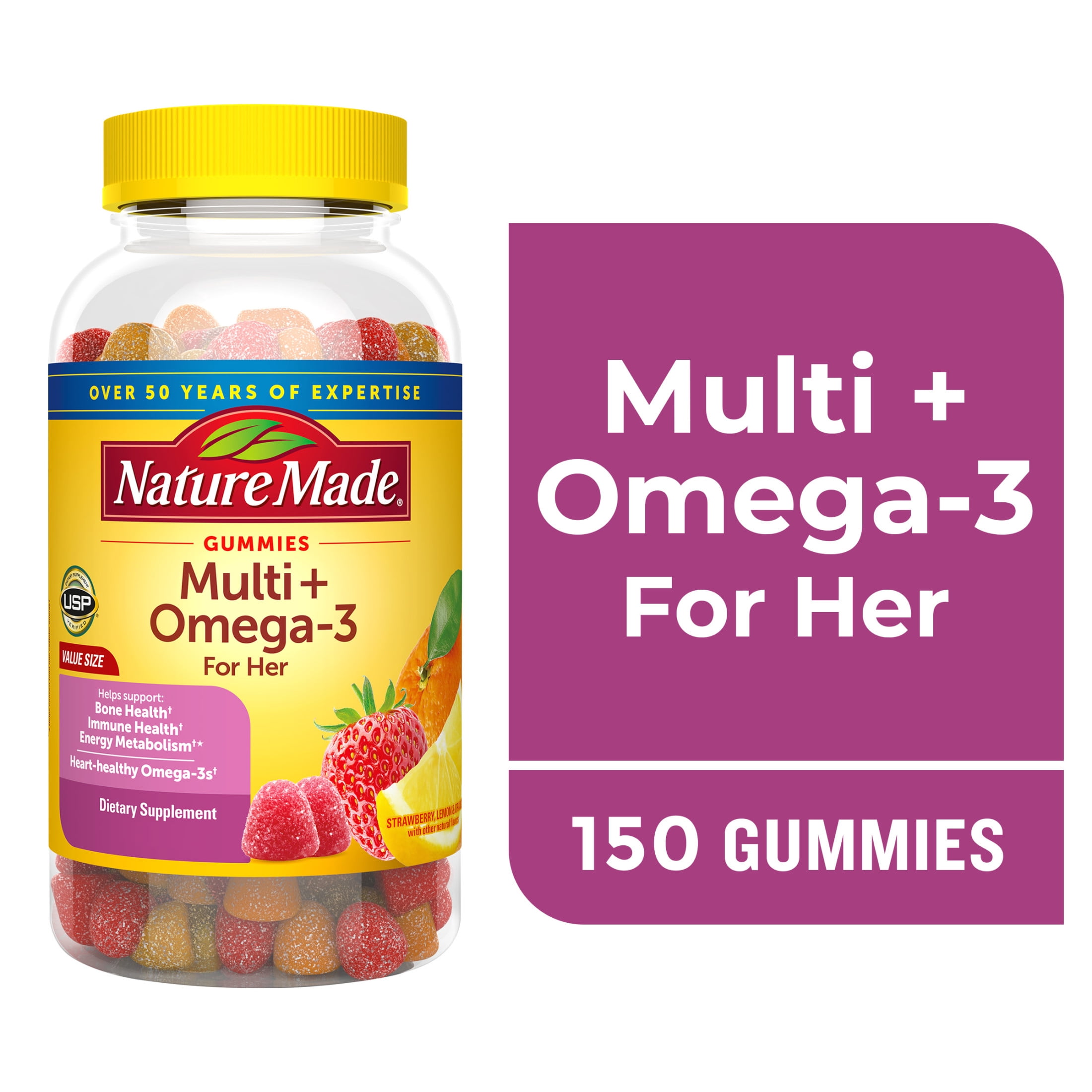 Nature Made Womens Multivitamin + Omega-3 Gummies for Daily Nutritional Support, 150 Ct