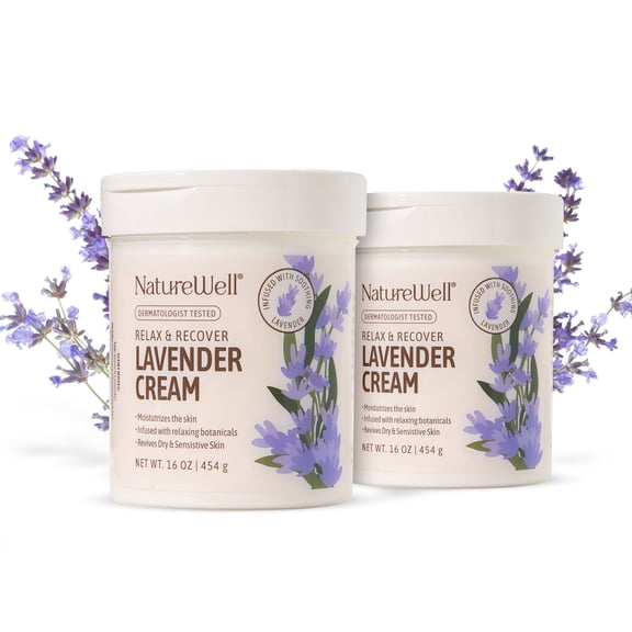 NATURE WELL Lavender Smooth & Soften Moisturizing Cream For Face, Body, & Hands, Calming & Soothing, Infused With Natural Oils & Extracts, Restores Skin Moisture Barrier, Pack of 2 (16 Oz Each)
