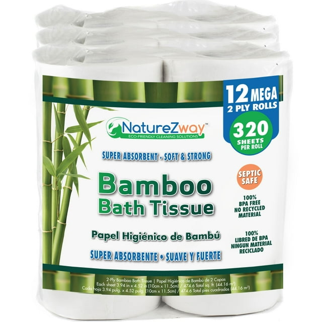 NATUREZWAY Bamboo 2PLY Toilet Paper Compostable Packaging (12 Rolls