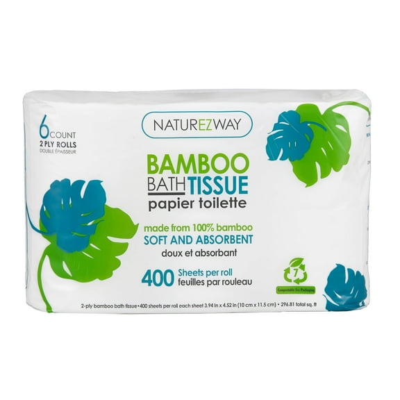 NATUREZWAY Bamboo 2-Ply Toilet Paper (6 Roll) | for Bathroom & Restroom Use