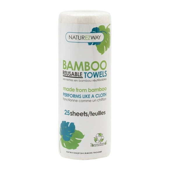NatureZWay Bamboo Perforated Reusable Towel, White, 1 Roll - Eco-Friendly, Washable, Sustainable Paper Towel Alternative