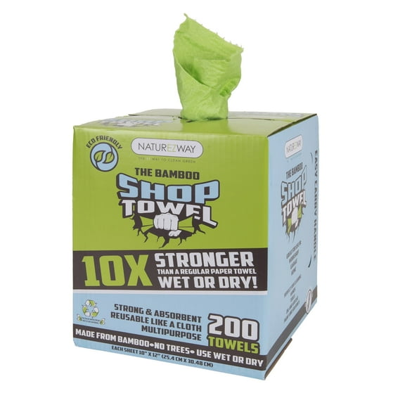 Bamboo Shop Towels - 200 Towels Per Box | Ultra-Durable, Lint-Free, Eco-Friendly & Reusable Garage and Auto Towels