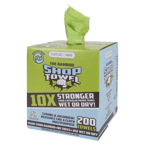 Bamboo Shop Towels - 200 Towels Per Box (4 Box Case Pack) - 10X Stronger, Ultra Absorbent, Reusable Like Cloth, Eco-Friendly & Durable