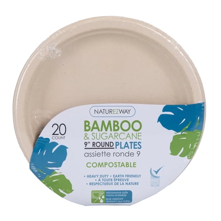 Naturezway Bamboo & Sugarcane 9" Compostable Plates (240 Pack) | Eco-Friendly for Institutional Use