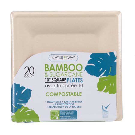 NATUREZWAY Bamboo & Sugarcane Disposable Paper Plates, 20 Count, 1 Pack