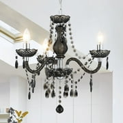 NATYSEAN Black Chandelier for Dining Room,Small Farmhouse Crystal Chandelier,Classic Candle Ceiling Pendant Light Fixture for Foyer, Living Room, Kitchen Island, Bedroom
