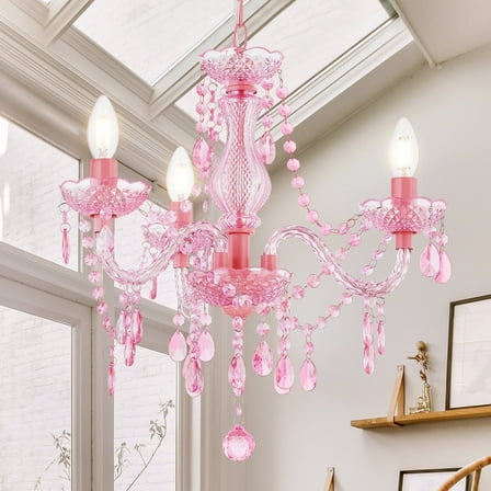 NATYSEAN Crystal Chandelier, 3-Light Modern K9 Crystal Chandelier for Dining Room, Pendant Ceiling Lighting Fixture for Bedroom, Living Room, Dining Room, Entryway, Pink