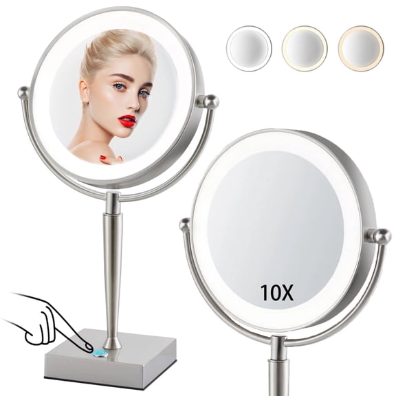 NATYSWAN 10x Magnifying Lighted Makeup Mirror with 360° Rotation, Rechargeable Face Mirrors,Touch Sensor Control, Cosmetic Mirror for Home, Bathroom, Vanity and Travel