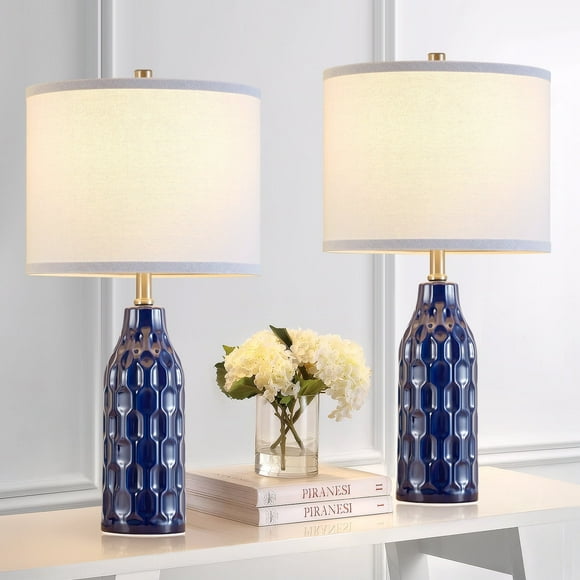 NATYSWAN 24.8" Ceramic Table Lamps Set of 2 for Nightstand - 3 Color Temperature&Bulbs Included, Bedside Lamps for Living Room Bedroom Home Office Table Decor, Navy Blue