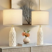 NATYSWAN 24.8" Ceramic Table Lamps Set of 2 for Nightstand - 3 Color Temperature&Bulbs Included, Bedside Lamps for Living Room Bedroom Home Office Table Decor, White