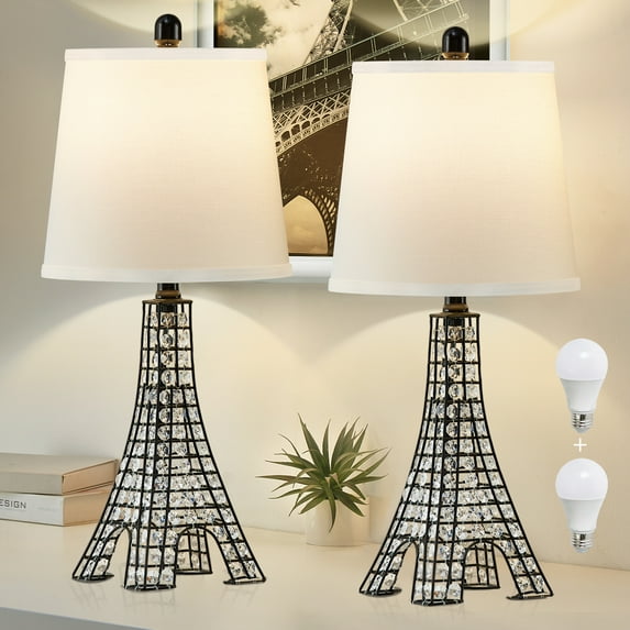NATYSWAN 24" Modern Table Lamp Set of 2, 3-Color Temperature Crystal Eiffel Tower Bedside Table Lamp, Decorative for Bedroom Living Room, 2 Bulbs Included