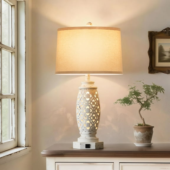 NATYSWAN 28.5-Inch Table Lamp with USB-A & USB-C Charging Ports & Built-in Night Light, 9W LED Bulb Included, for Bedside, Office, Living Room