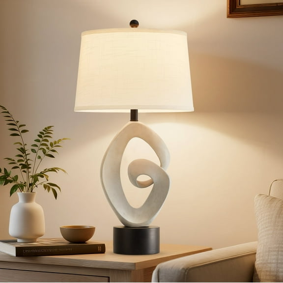 NATYSWAN 31.5-inch Tall Modern Table Lamp with Linen Shade, Bedside Lamp with Rotary Switch & Included LED Bulb for Living Room, Bedroom, Office