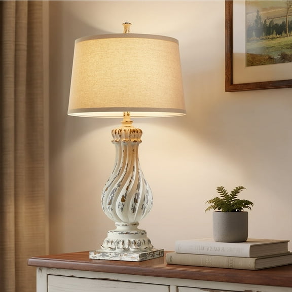 34 inch Table Lamp with Wide Shade, 100W Equivalent LED Bulb Included, Sturdy Metal Resin Base for Living Room, Bedroom