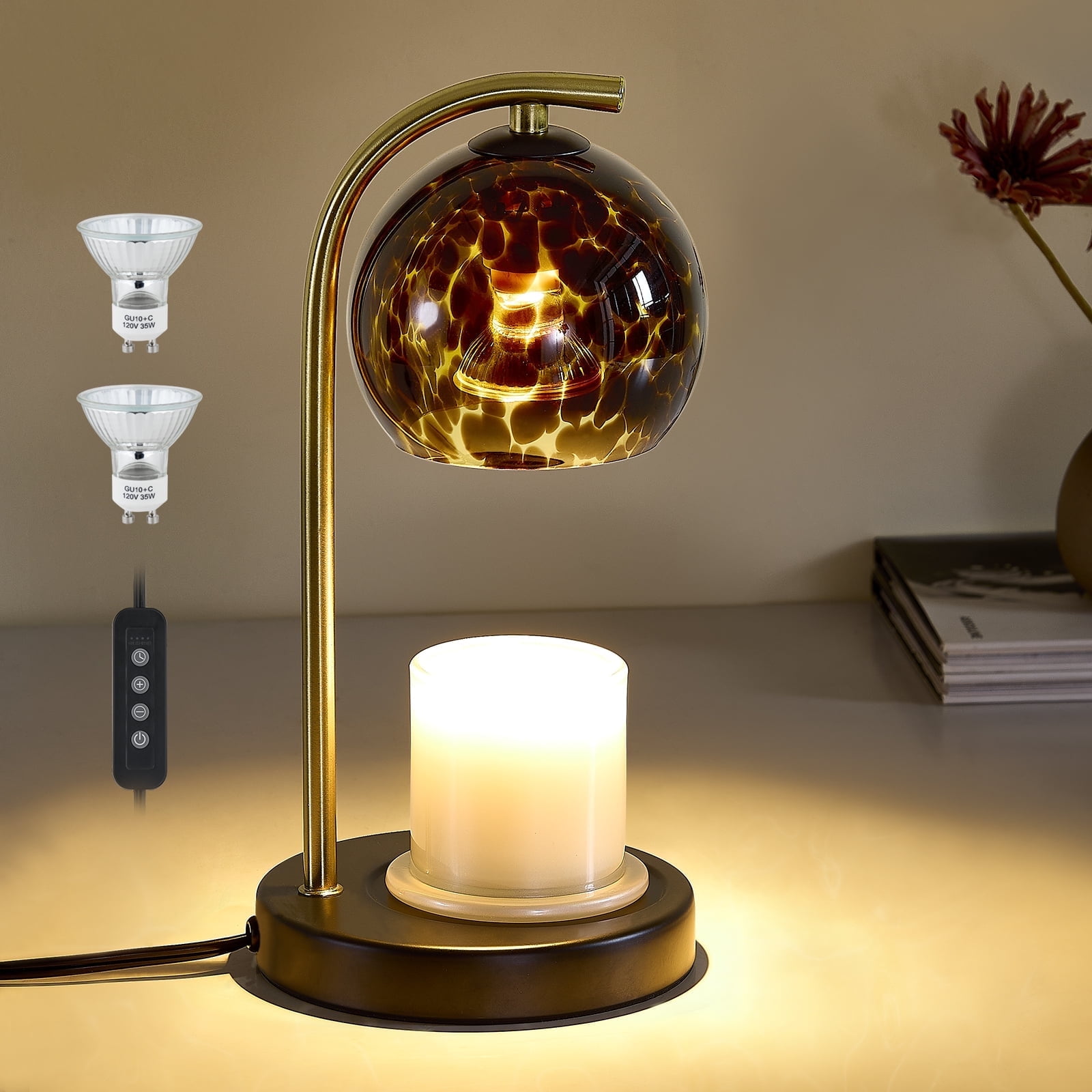 NATYSWAN Amber Glass Electric Candle Warmer with Timer & Dimmer Wax Melts Warmer for Candle Jars, Ideal Gift, Bedroom Home Decor, No Flame Scented Candle Warmer with 2 Bulbs - Walmart.com