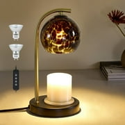 NATYSWAN Amber Glass Electric Candle Warmer with Timer & Dimmer Wax Melts Warmer for Candle Jars, Ideal Gift, Bedroom Home Decor, No Flame Scented Candle Warmer with 2 Bulbs