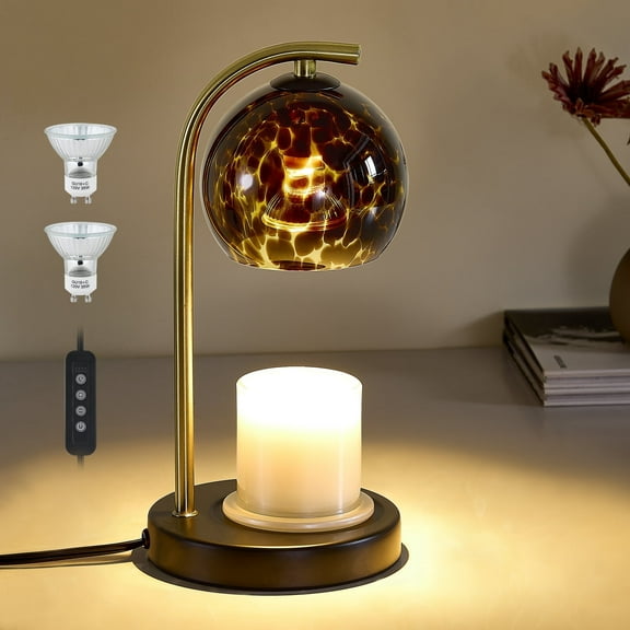 NATYSWAN Amber Glass Electric Candle Warmer with Timer & Dimmer Wax Melts Warmer for Candle Jars, Ideal Gift, Bedroom Home Decor, No Flame Scented Candle Warmer with 2 Bulbs
