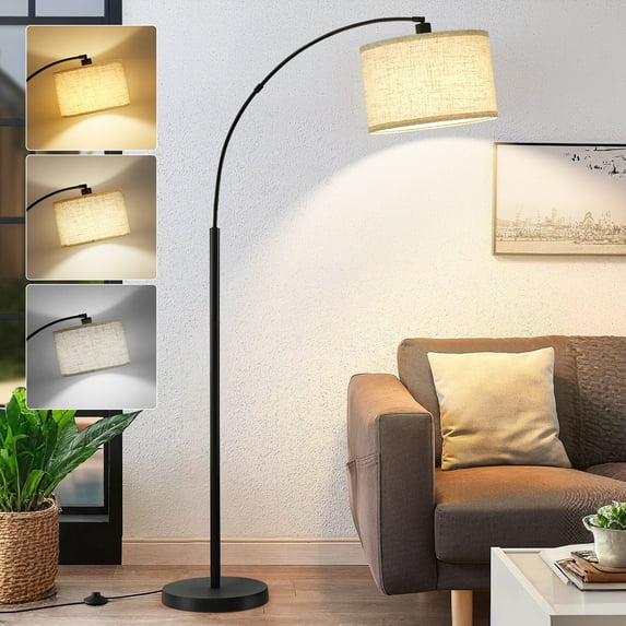 NATYSWAN 71" Arc Floor Lamps for Living Room, Standing Lamp with Adjustable Head, Tall Pole Lamp with Foot Switch, Arched Reading Light for Bedroom, Office, 9W 3 Color Temperatures Bulb Included