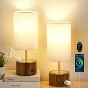 NATYSWAN Bedside Table Lamps Set of 2,Touch Control Nightstand Lamp with USB Ports,Minimalist Modern Desk Lamps with Fabric Shade for Bedroom Living Room