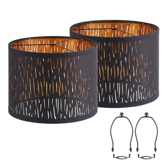 NATYSWAN Black Lampshades Set of 2, Drum with Hollow-Carved Design, 12.7" x 12.7" x 10 Inches for Table Lamp, Floor Lamp, Pendant Light, Lamp Shade Harp Holder Included