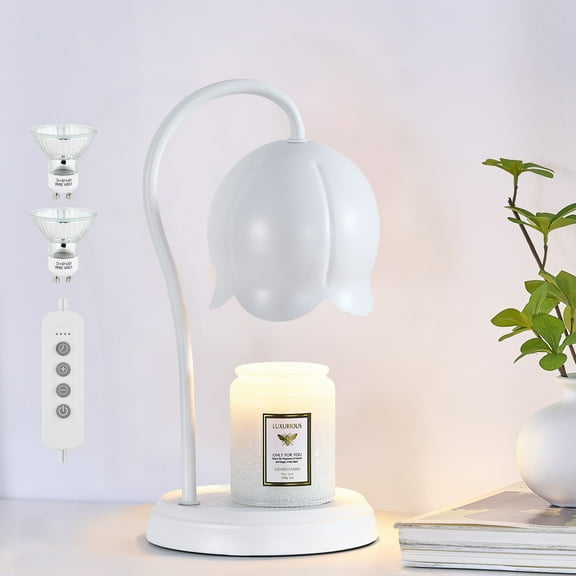 NATYSWAN Candle Warmer Lamp with Timer, Dimmable Lamp  for Jar Candles, Ideal Gift for House Warming, Elegant Home Decoration, White Flower Candle Warming Lamp & 2 Bulbs Included