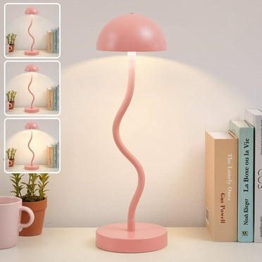 NATYSWAN Cordless Table Lamp,LED Rechargeable Mushroom Lamp,Modern Dimmable Touch Gooseneck Desk Lamp Battery Operated Lights for Dorm Office Reading,Pink
