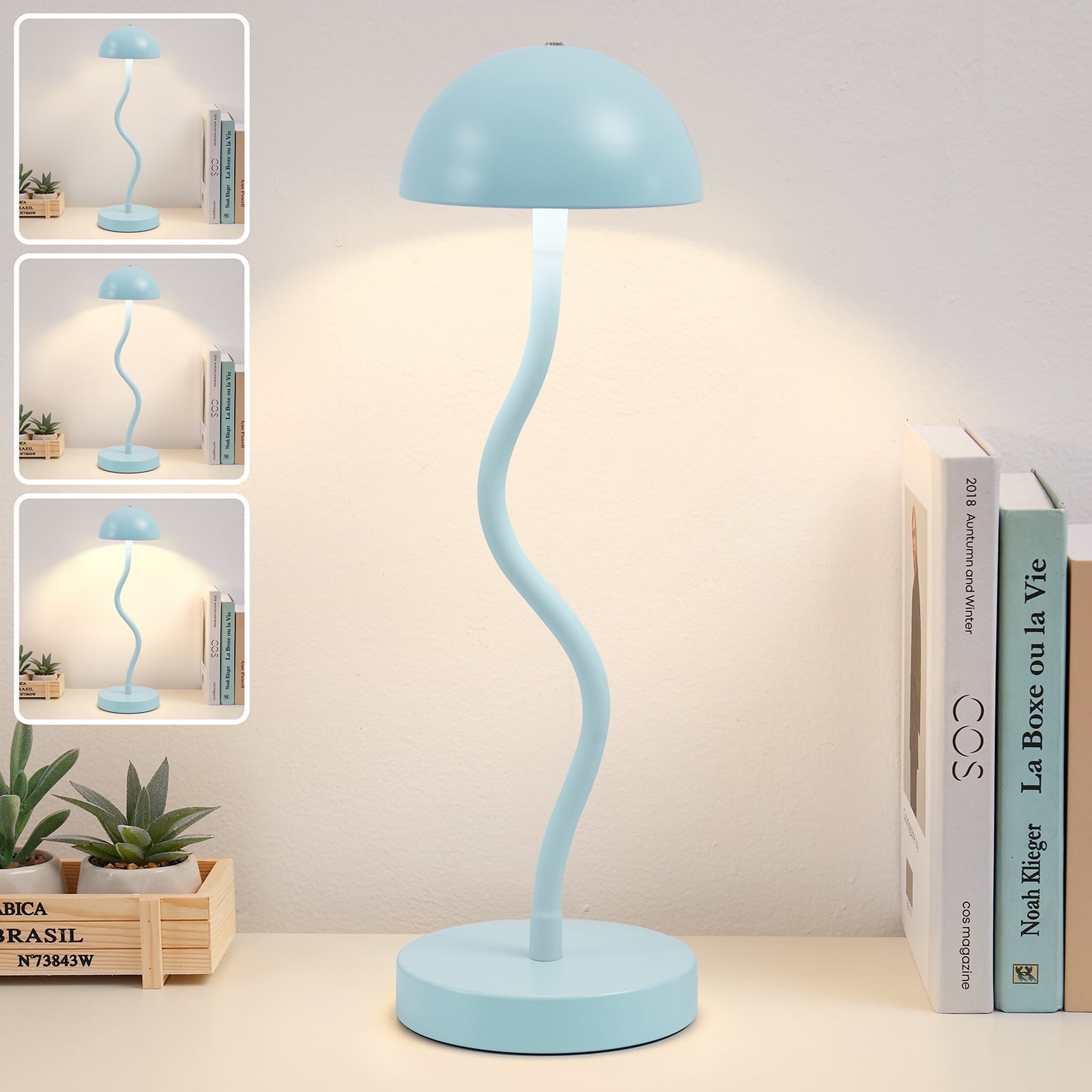 NATYSWAN LED Desk Lamp with USB Ports,Dimmable Reading Mushroom Light,Touch Gooseneck Cordless Table Lamp for Office Dorm Bedside