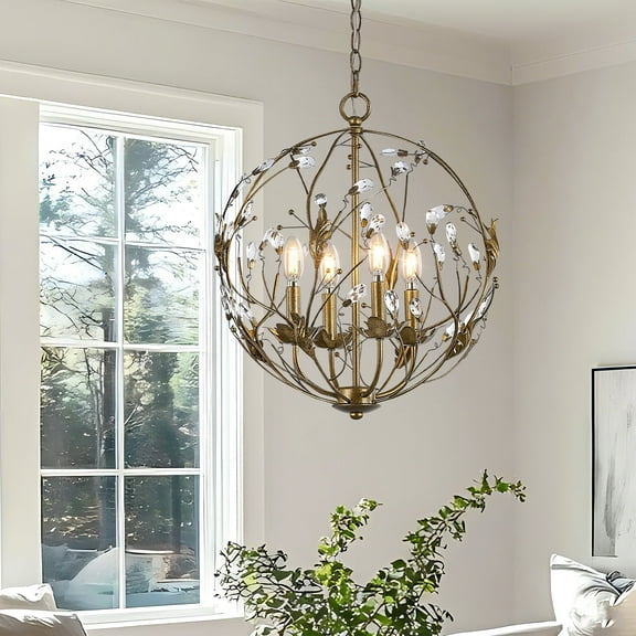 NATYSWAN Crystal Chandelier Ceiling Light with 4 Lights (Bulbs Not Included), E12 Base Max 60W Each, USB-A & USB-C Charging Ports, 60 Inch Chain, for Indoor Dining Room, Foyer, Kitchen