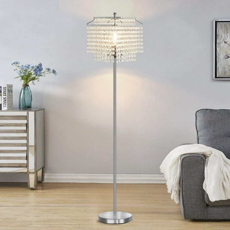 NATYSWAN Crystal Floor Lamp Silver, Modern Standing Lamps with