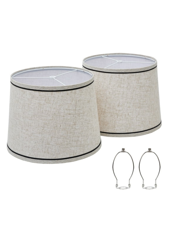 NATYSWAN Drum Lampshades Set of 2, Fabric Lampshades for Table Lamps Floor Lamps, Medium Lampshades 13" Top x 11" Bottom x 10" High, Natural Linen Hand Crafted, Lamp Shade Harp Holder Included
