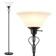 NATYSWAN Floor Lamp for Living Room,70in Black Standing Lamps with Sturdy Metal Base and White Lampshade,Modern Torchiere Tall Lamp for Bedroom Office,Rotary Switch