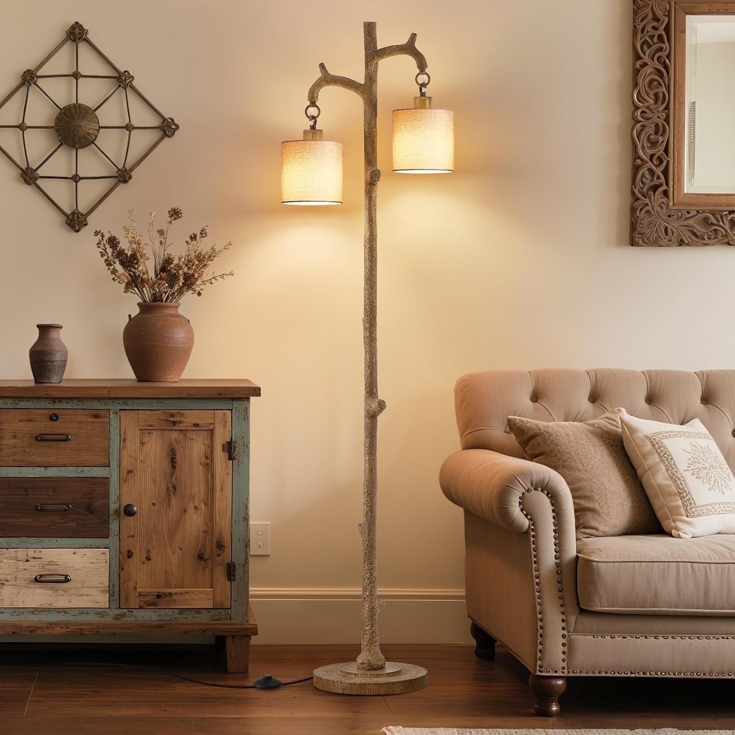 NATYSWAN Floor Lamp for Living Room - 69" Rustic Farmhouse Tree Trunk ...